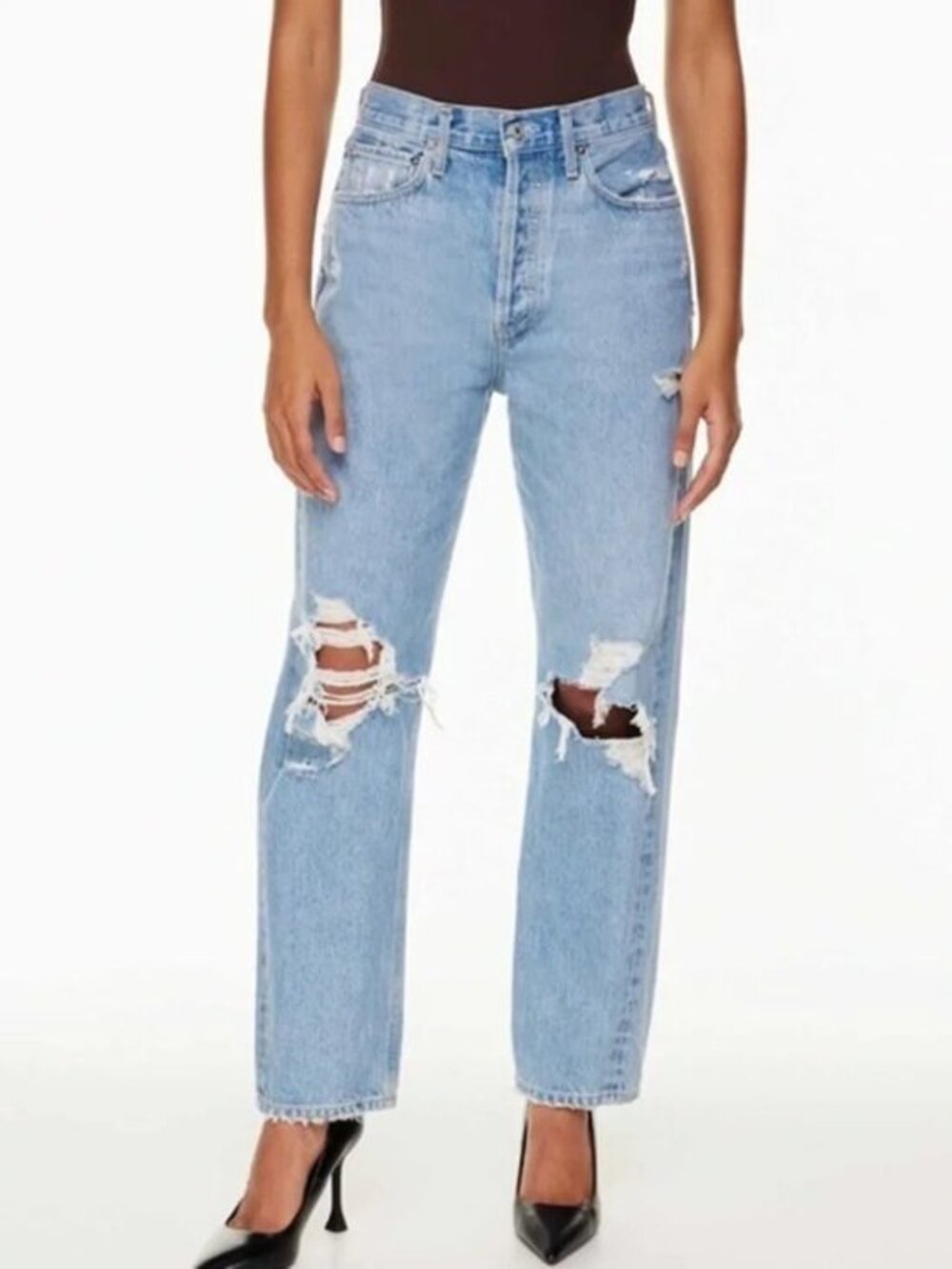 AGOLDE '90s Mid Rise Loose Fit Distressed Ripped Jeans Light Wash Size 28